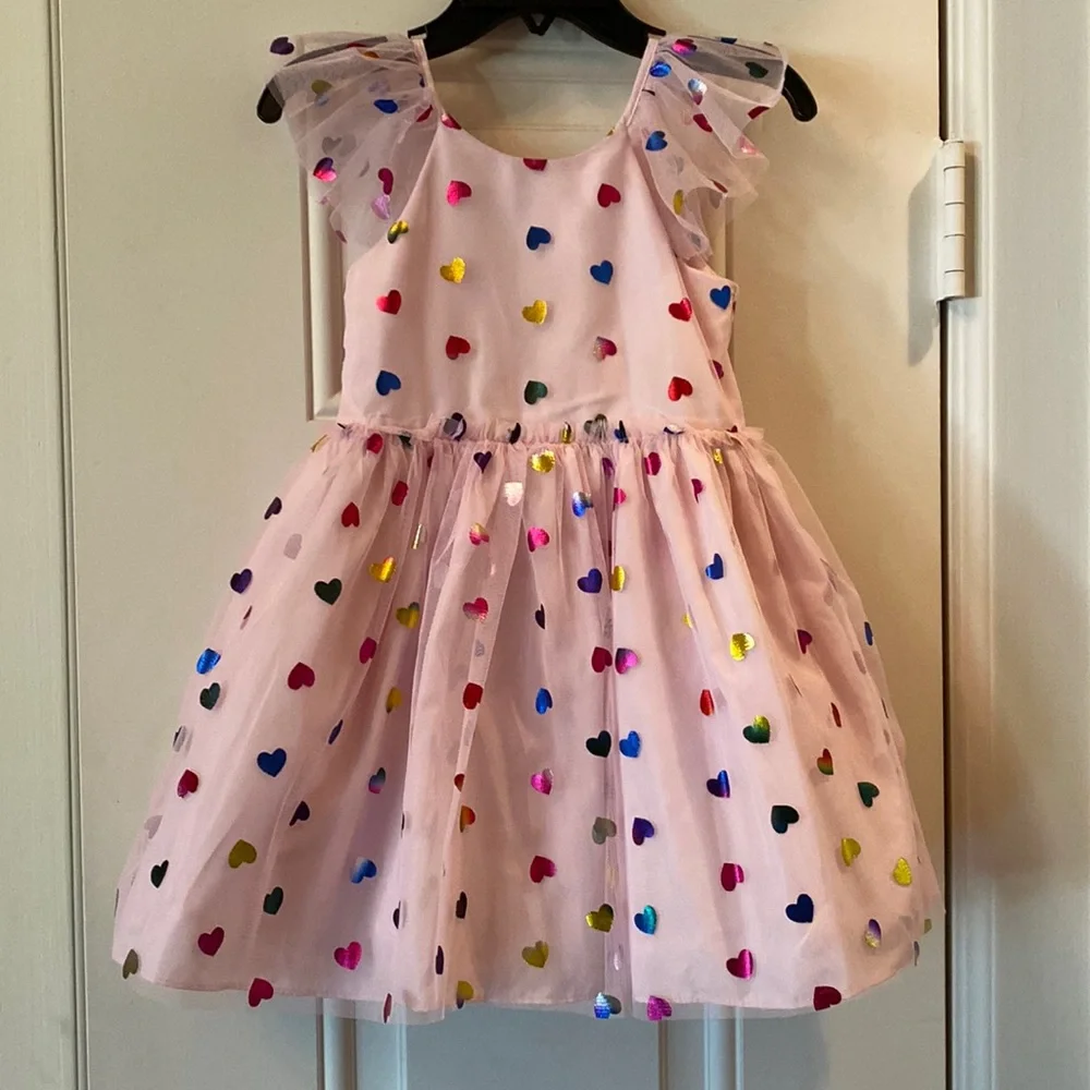 Pippa and Julie sz 2T metallic heart mesh fit and flare dress. Lined like new - Picture 3 of 6